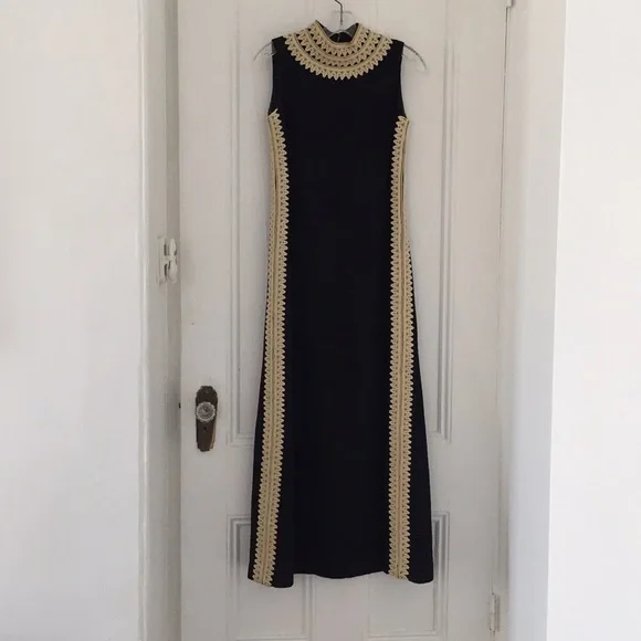 Vintage | Dresses | Vintage Sigouny Hand Woven Grecian Blackgoldivory  Column Dress | Poshmark